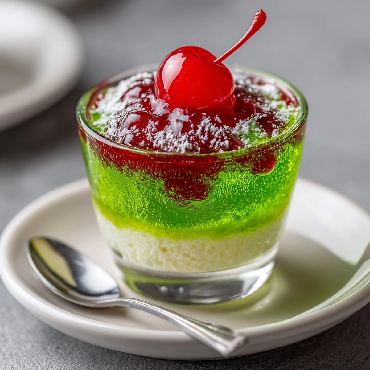 Gory Zombie Brain Gelatin Shots: sweet-tart lime gelatin with a creamy, boozy cherry "brain."