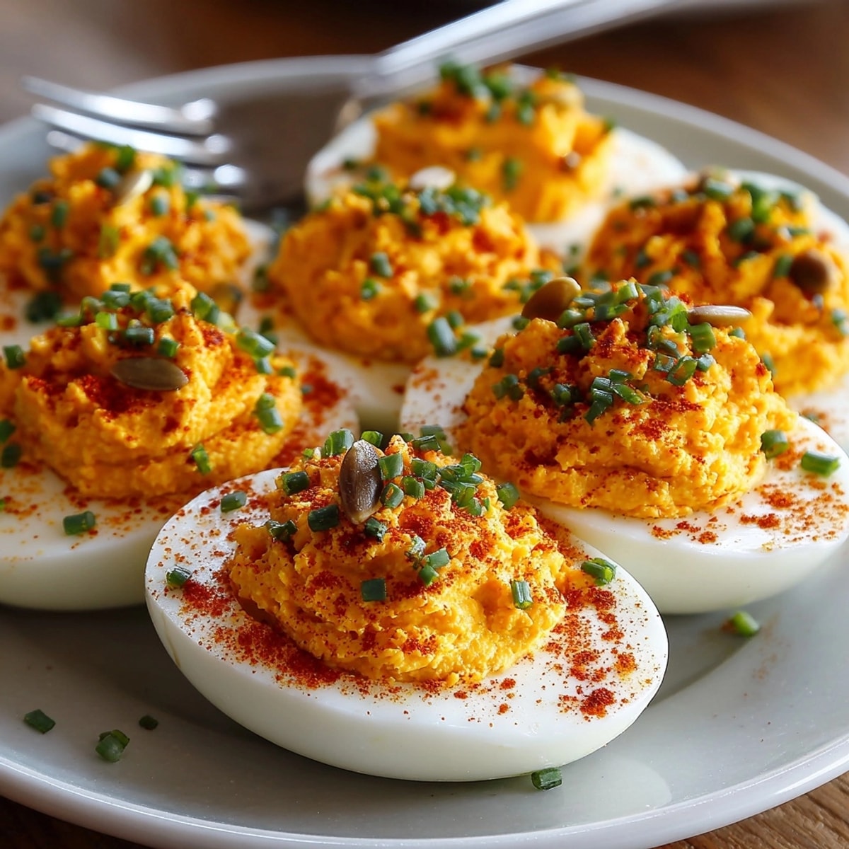 Homemade Pumpkin Deviled Eggs, a vibrant and flavorful twist on a classic appetizer.