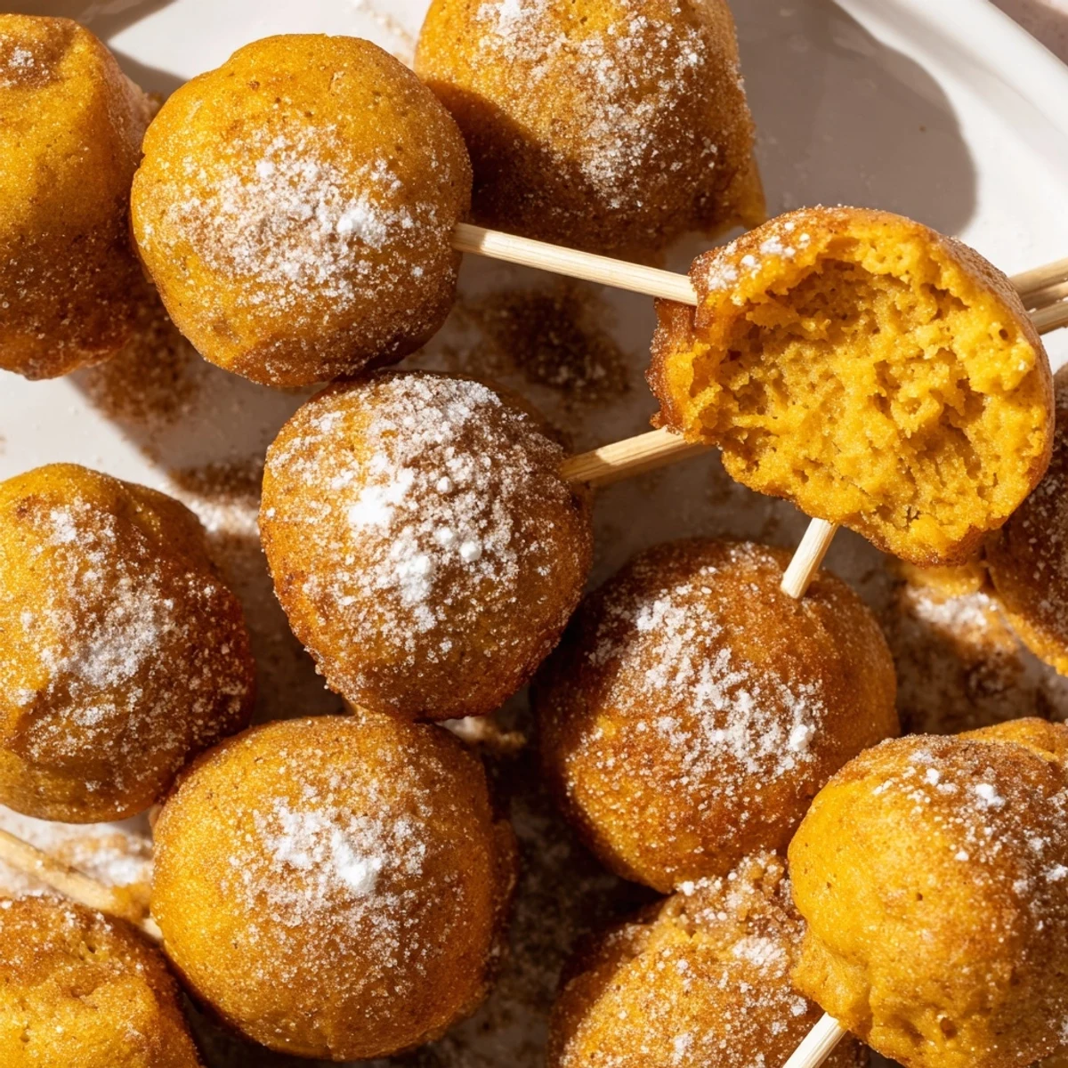 Delicious bite-sized pancake pops featuring rich pumpkin flavor and cinnamon aroma.  