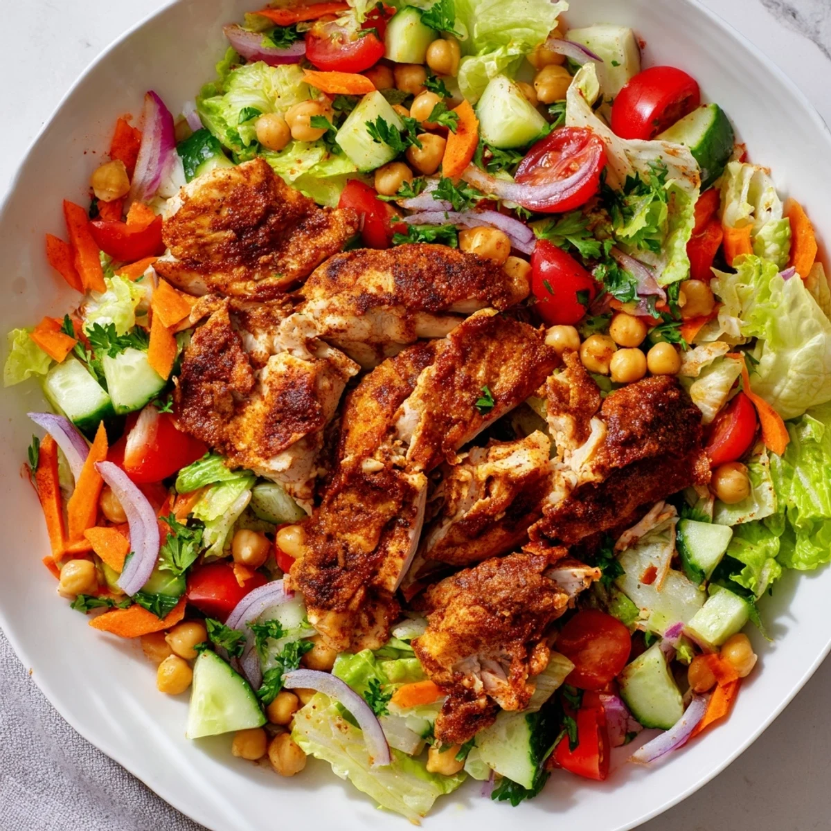 Enjoy a refreshing scoop of chicken salad featuring affordable cuts and a vibrant veggie medley.