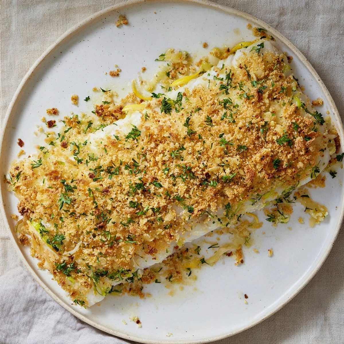 This baked cod recipe showcases tender white fish topped with a flavorful, buttery Ritz cracker crust.