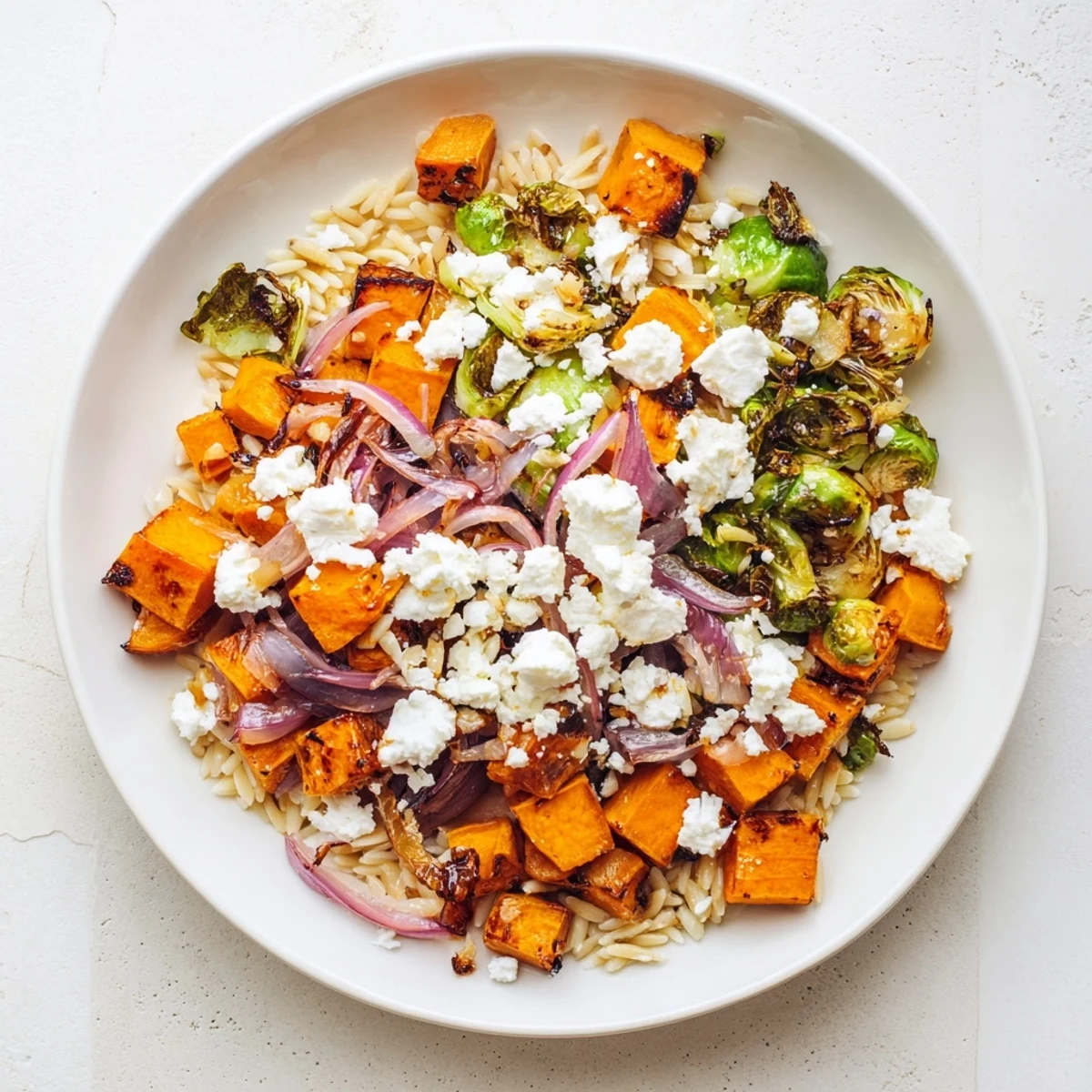 A close-up of the delicious Best Fall Harvest Orzo Salad showcasing the colorful autumn ingredients.