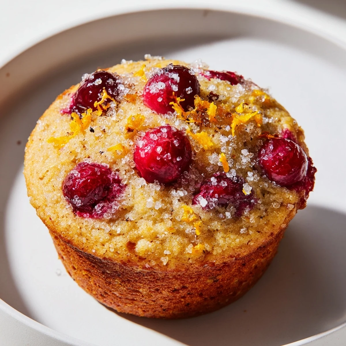 Freshly baked Quick Festive Cranberry Orange Muffins, with visible cranberries, ready to serve as a breakfast treat.