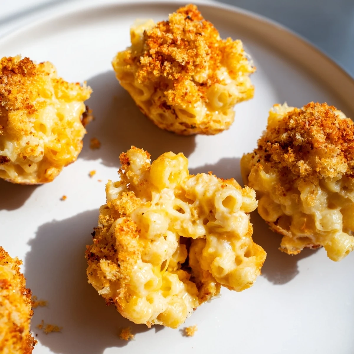Homemade Ditalini Mac and Cheese Bites, beautifully browned, offer a tempting, cheesy, crunchy texture.