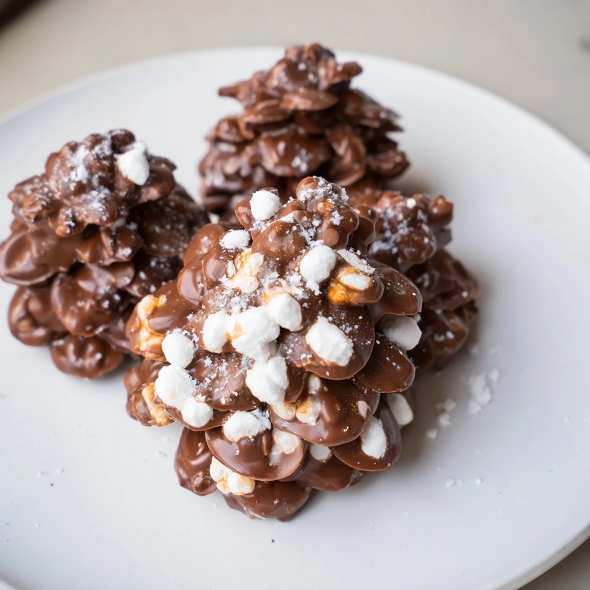 Textured, chocolate-covered Coco Pop Pinecone Dessert Salad, a fun, kid-friendly American dessert recipe.