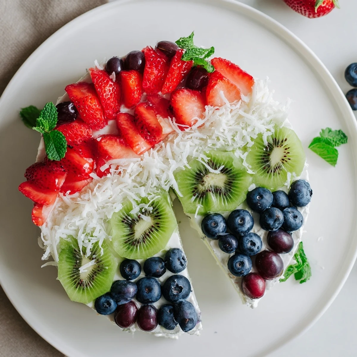 Vibrant Birthday Board: a colorful fruit platter shaped like a festive cake slice, ready to serve.