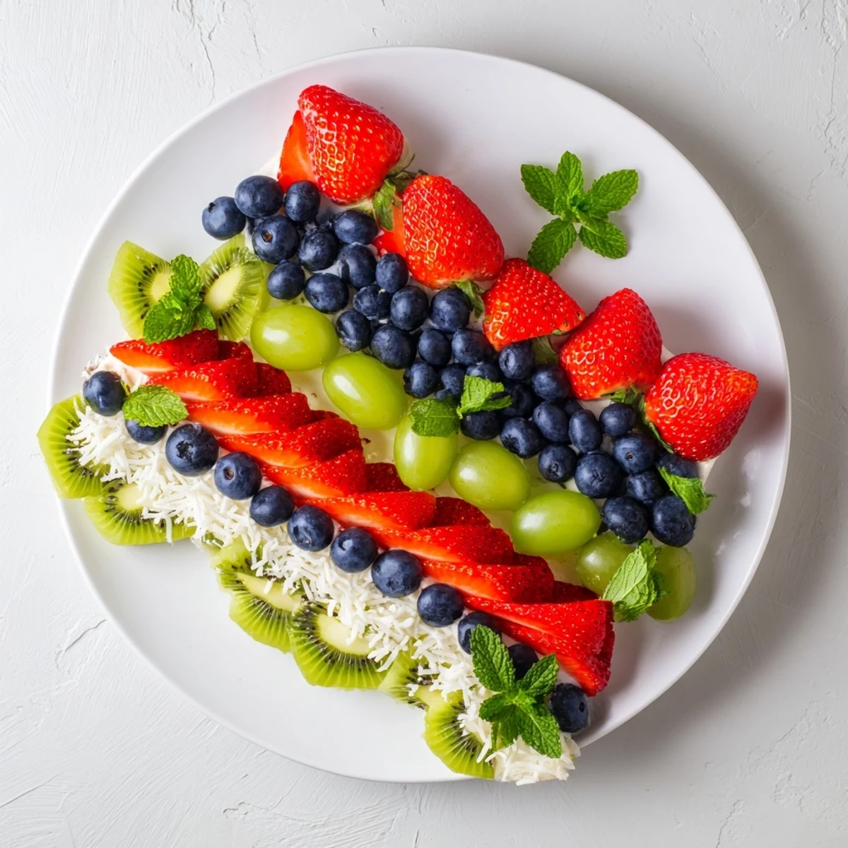 Fresh fruit Birthday Board; with juicy strawberries grapes and kiwi arranged on a serving board.
