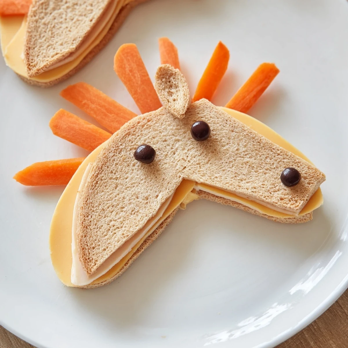 A close-up of colorful horse head sandwich cutouts, ready for a fun kid's lunch.