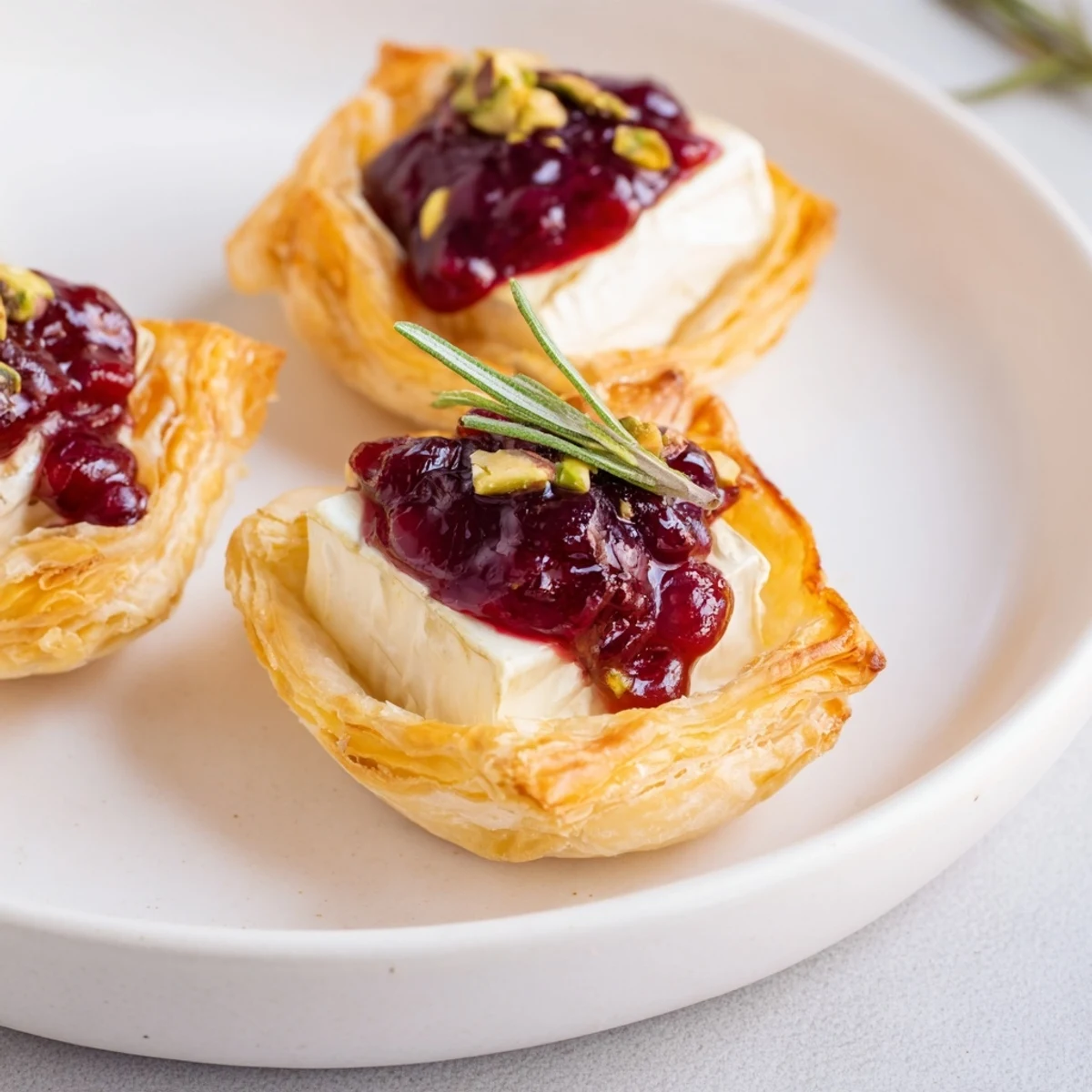 Golden, bubbly Cranberry Brie Bites Wreath, with holiday flavors ready to serve warm.
