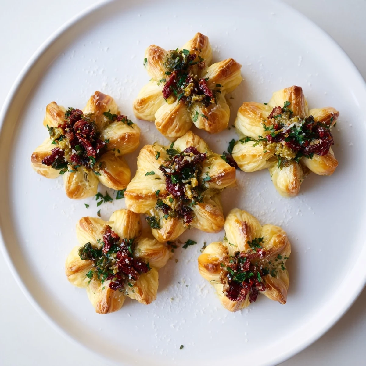 Close-up of a festive Olive and Sundried Tomato Star Garland, perfect for holiday gatherings and sharing.