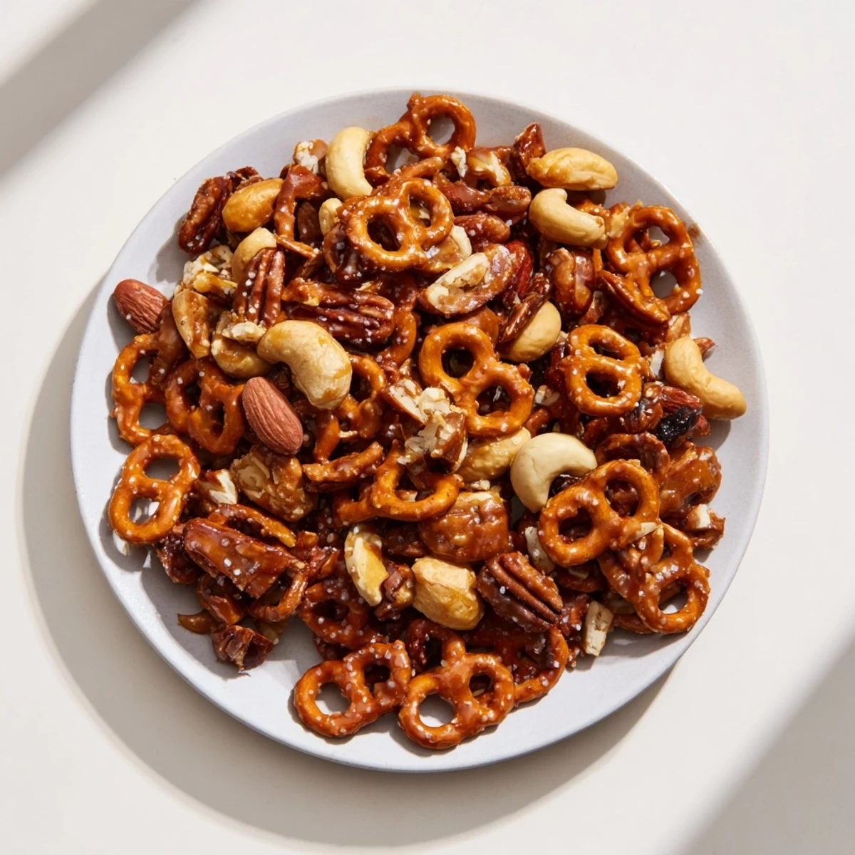 Golden, crunchy Salted Caramel Pretzels & Nuts: a perfect sweet and salty snack, ready to enjoy.