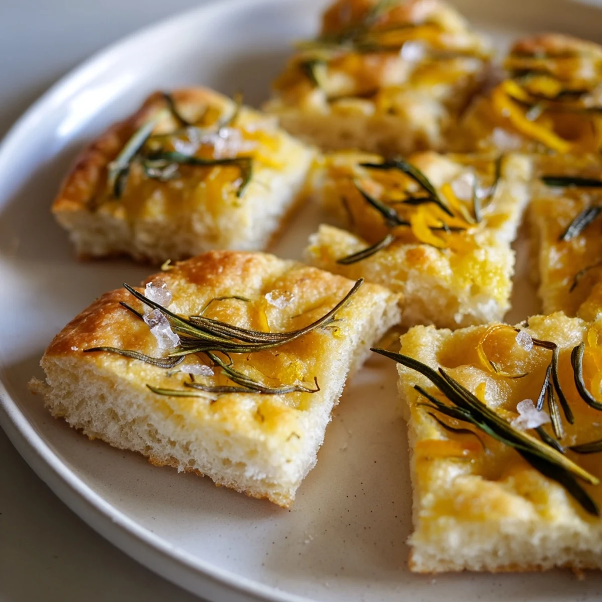 Warm, crusty Holiday Bread focaccia, dimpled and glistening with olive oil, perfect for sharing.