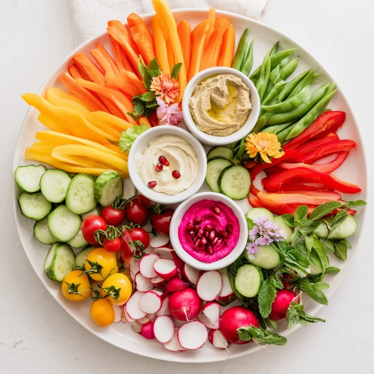 Fresh Vegan Global Gardener Platter overflowing with vibrant produce, perfect for sharing and snacking.