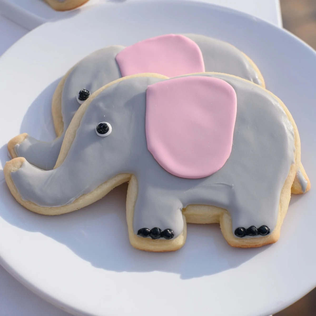 Jumbo Biscuits Amical Éléphant Géant, frosted in gray and pink, awaiting a delightful bite.