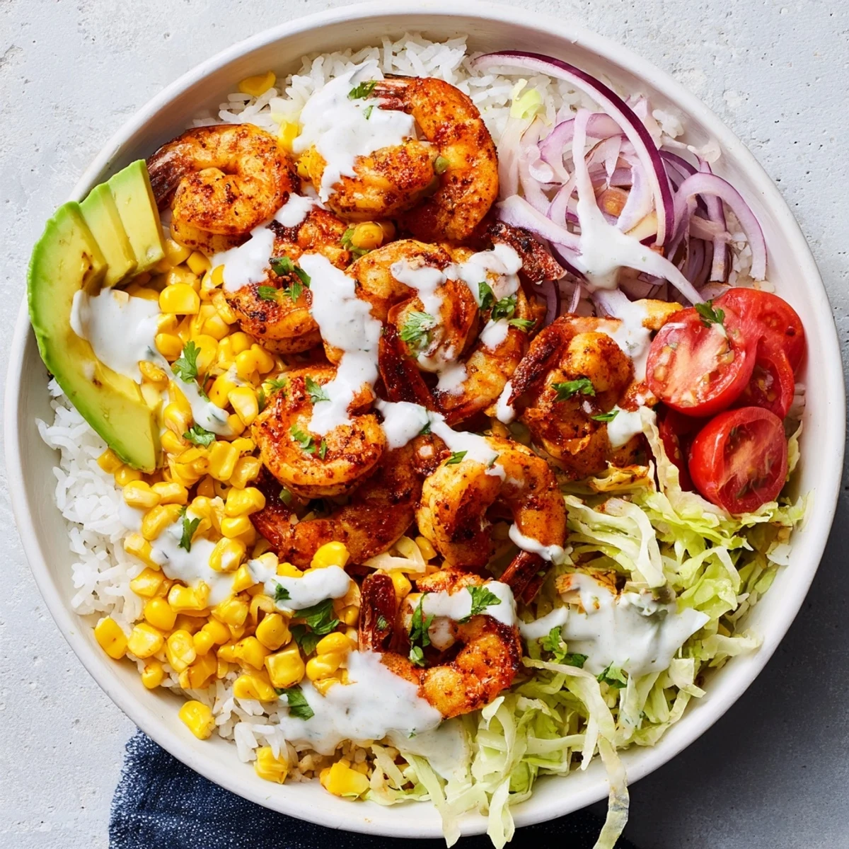 Cajun Shrimp Taco Bowls brimming with colorful toppings and spicy shrimp served in individual bowls, perfect!