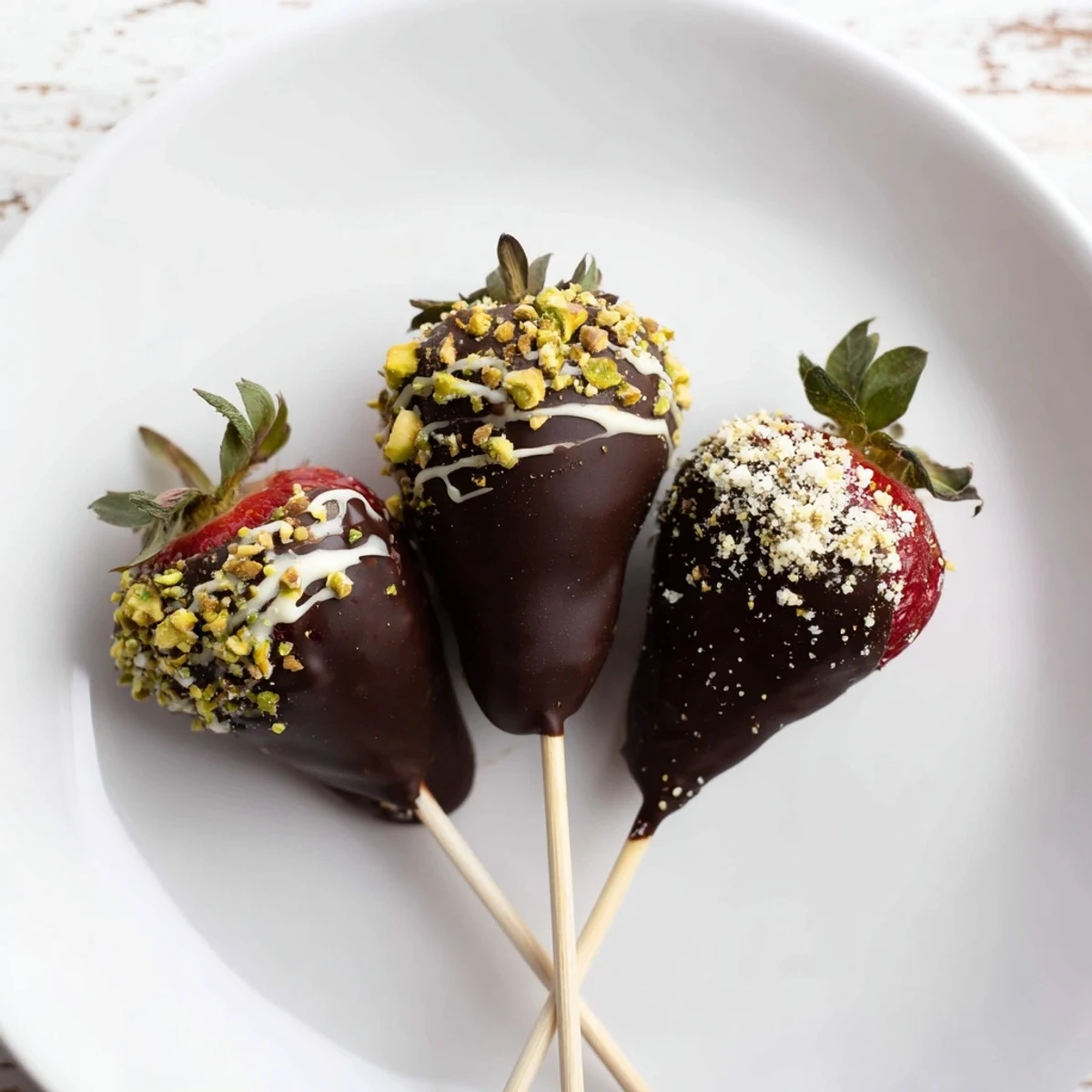 Close-up of elegant chocolate-dipped strawberry skewers: a visually tempting, delicious dessert option.