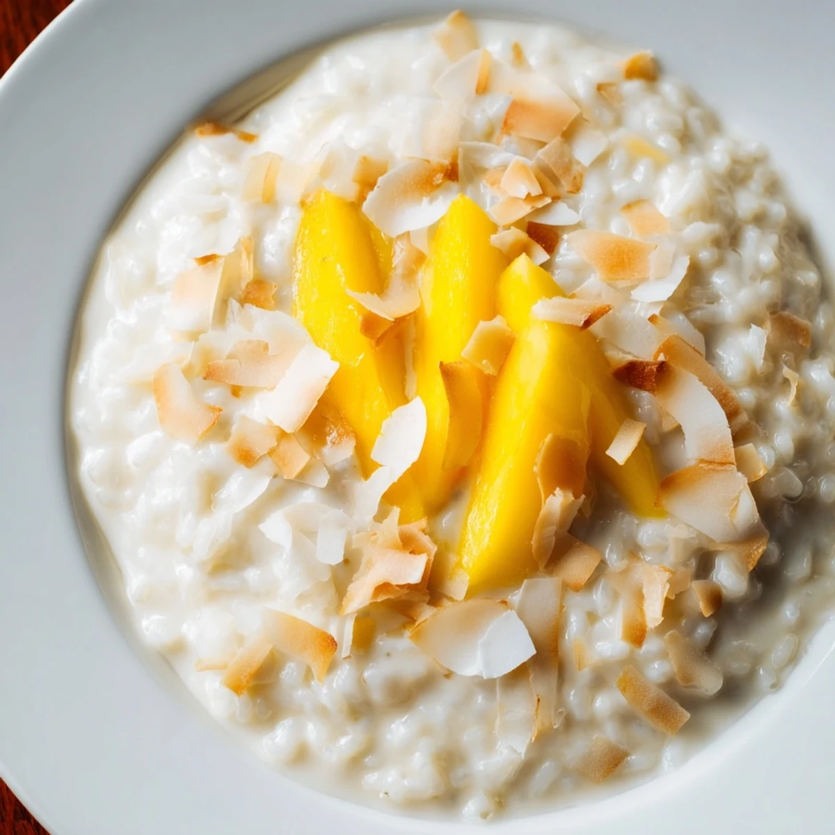 Enjoy sweet and warm Toasted Coconut Rice Pudding, a comforting dessert with tropical flavors.