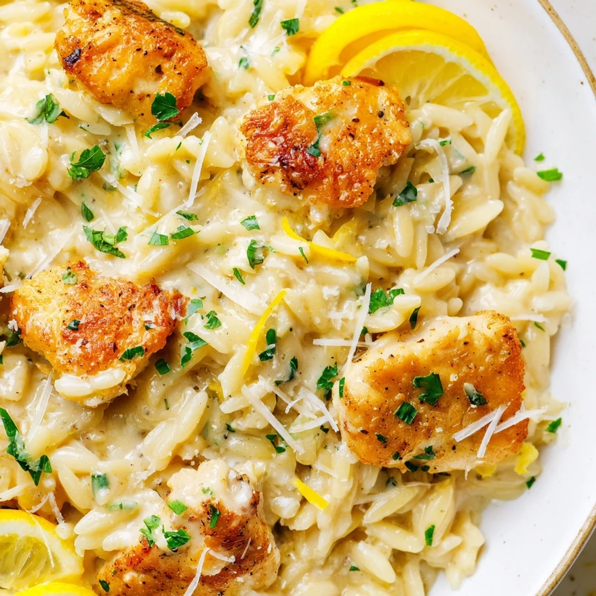 Creamy lemon chicken orzo, a vibrant one-pan meal with tender chicken and bright lemon flavor.