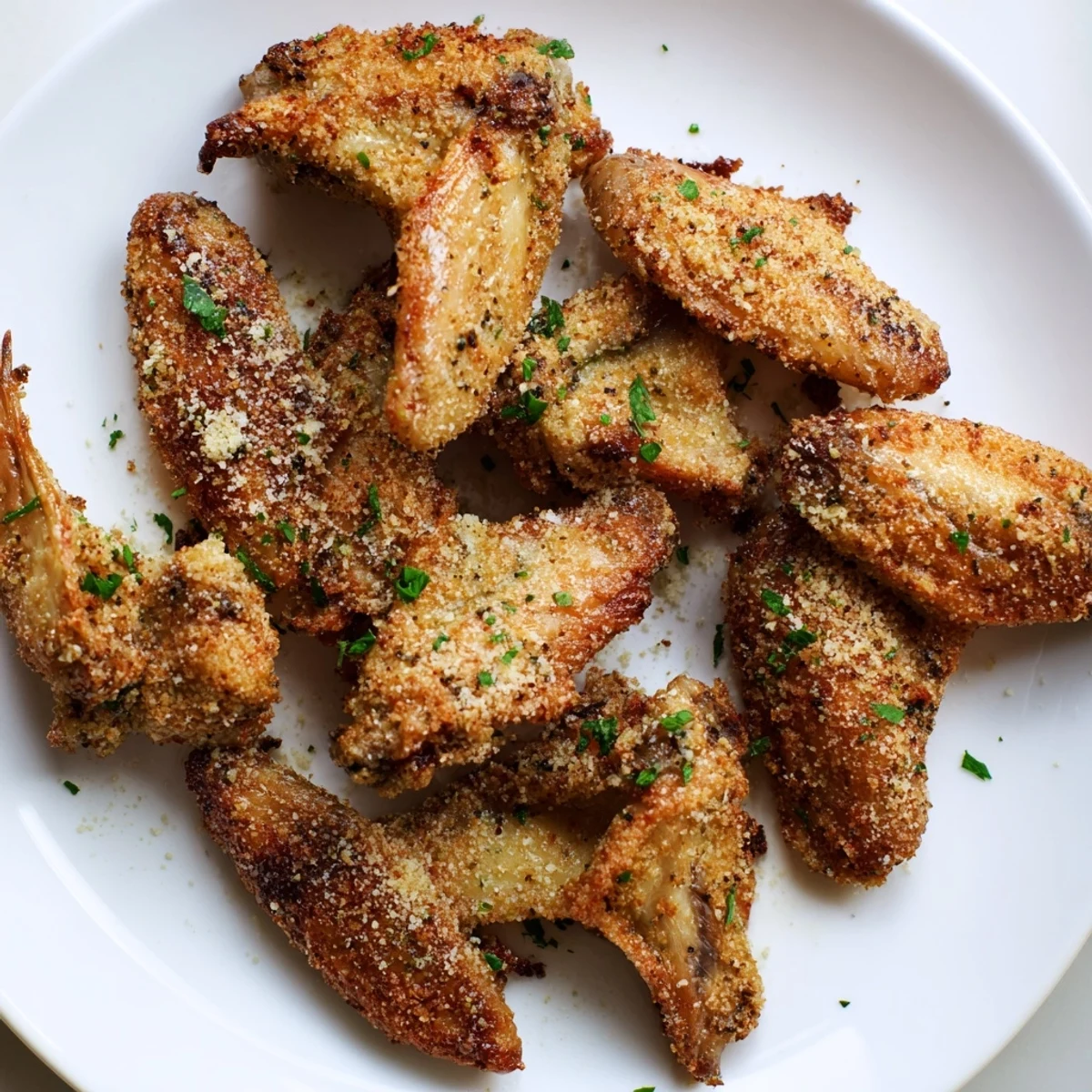 Savory baked Parmesan chicken wings, coated in a delightful Parmesan crust, ready to serve hot.