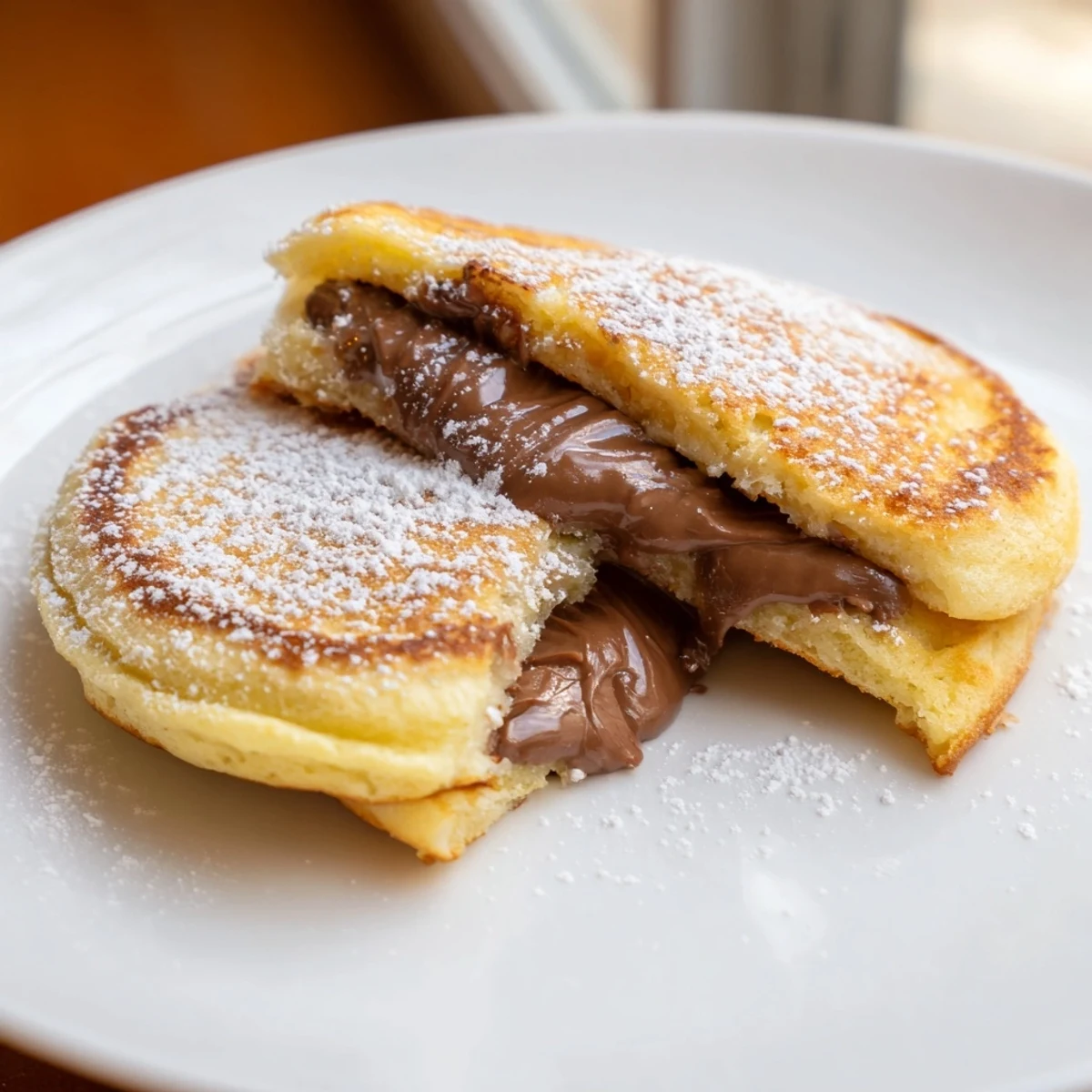 Fluffy Nutella stuffed pancakes, a decadent breakfast, piled high with rich, sweet layers.