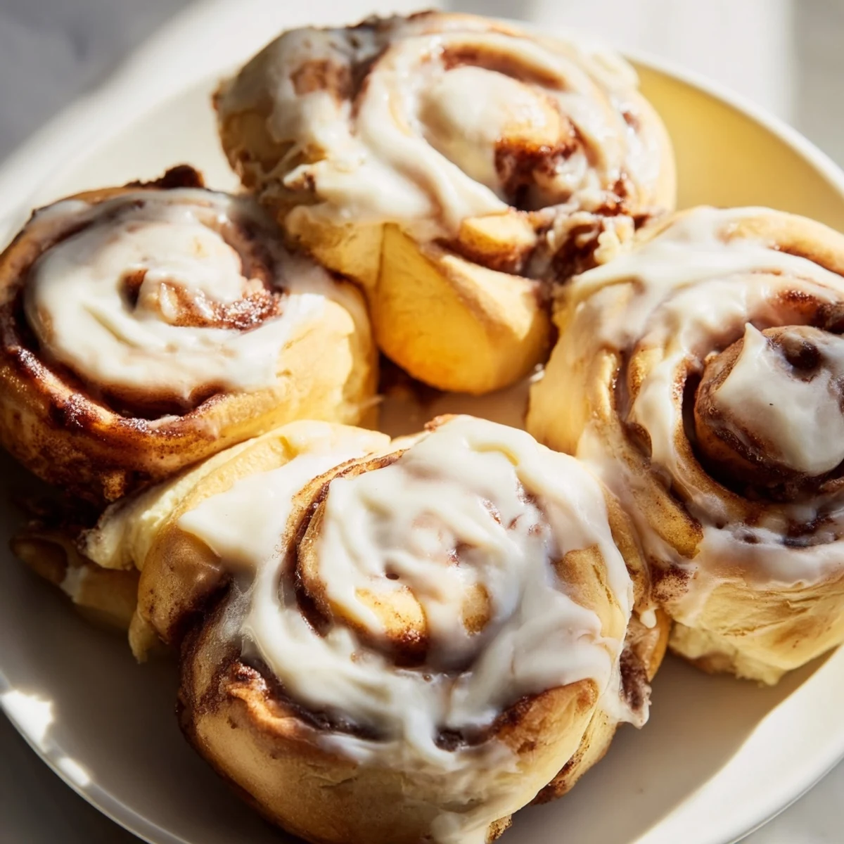 Fluffy, swirled Pillow Soft Cinnamon Rolls resting in a pan, ready to be glazed and enjoyed.