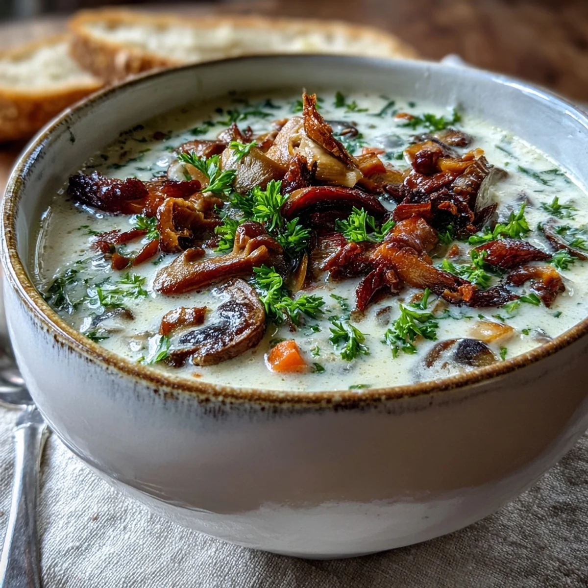 Savor this rich Creamy Mushroom Stroganoff Soup, perfectly smooth and hearty.