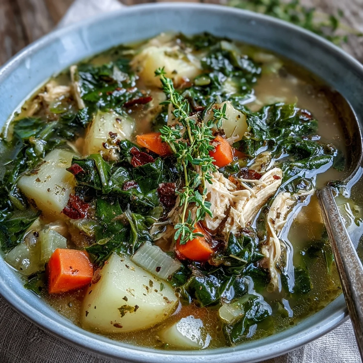 Collard Greens Chicken Vegetable Soup: a steaming bowl brimming with tender chicken and vibrant greens.