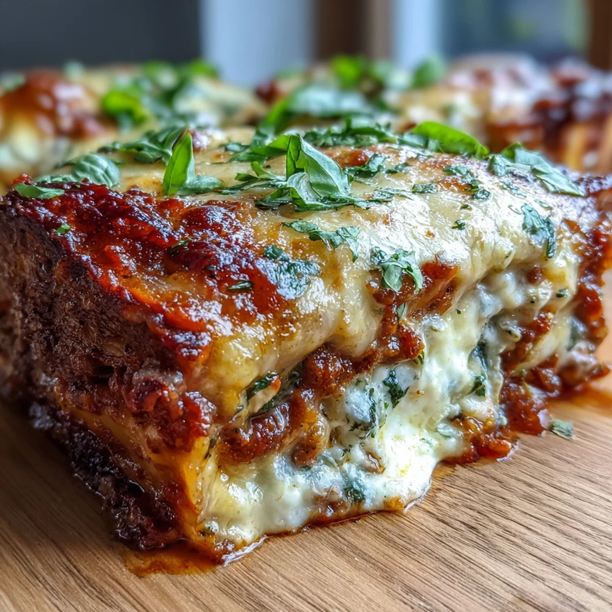 Slices of One-Pan Smoky Veggie Lentil Lasagne served on white plates, revealing hearty layers of red lentils and vegetables.