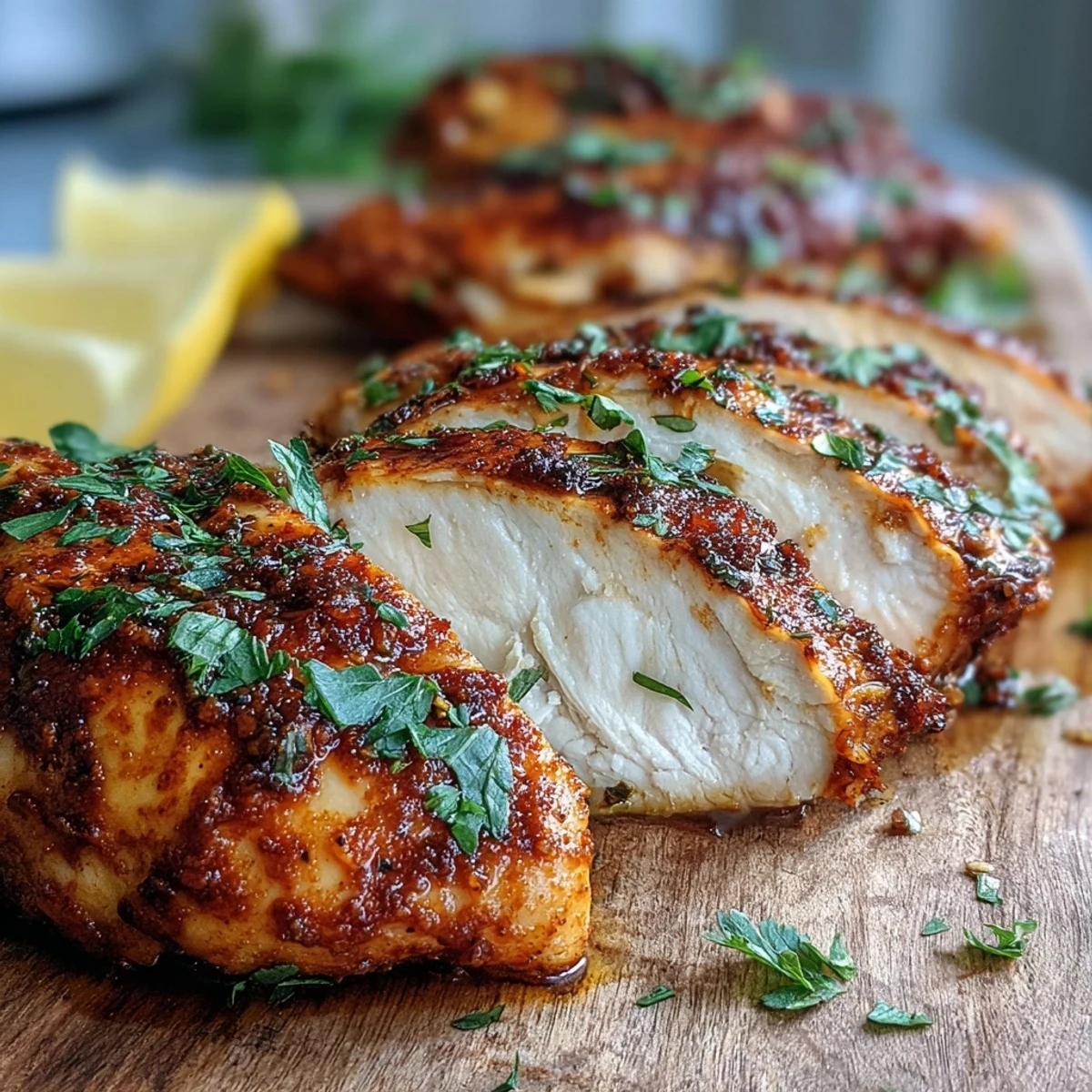 Savory Oven Baked Chicken Breast resting on a plate, ready for a healthy weeknight dinner.