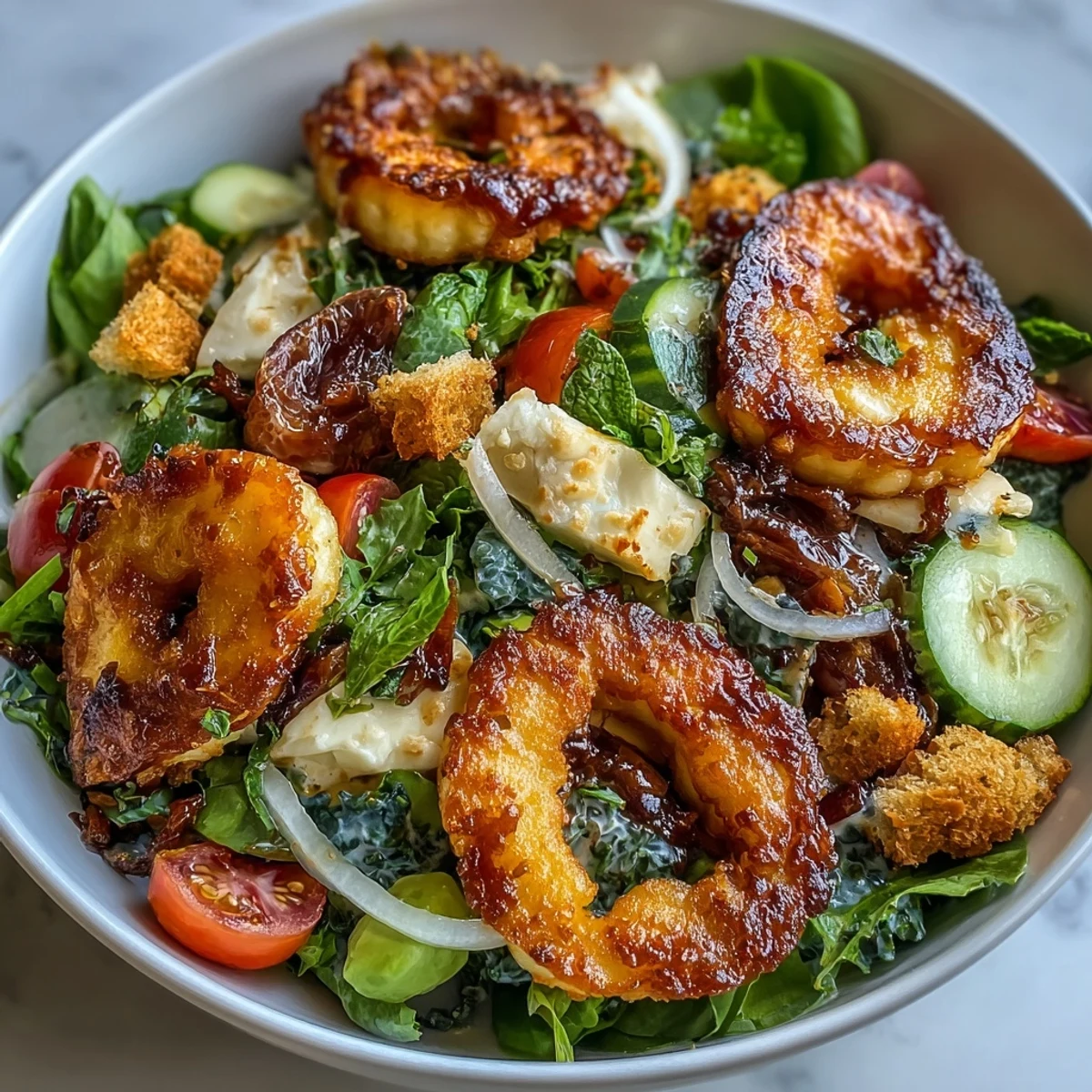Sourdough croutons and fresh greens add crunch to this Halloumi Blood Orange Fattoush.