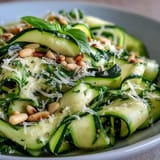 Light and healthy Shaved Zucchini Ribbon Salad, brightened with lemon and fresh basil.