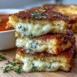 Golden mini grilled cheese dippers poolside with creamy tomato soup.