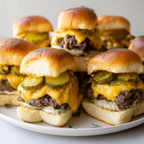 Juicy Dill Pickle Ranch Sliders with creamy ranch and zesty pickles on soft buns.