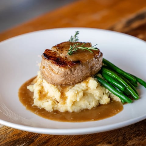 Savory Pork Chops & Cheddar Mash Bowl, a hearty meal of tender pork and creamy mashed potatoes.