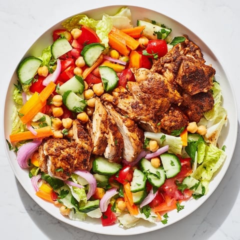 Savory chicken salad with budget-friendly cuts, loaded with colorful, crisp fresh vegetables.