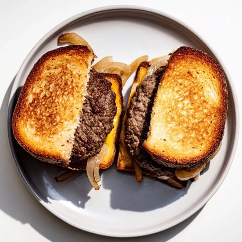 Smoky, golden Patty Melt Skillet: crispy rye bread holds juicy beef patties and melted Swiss.