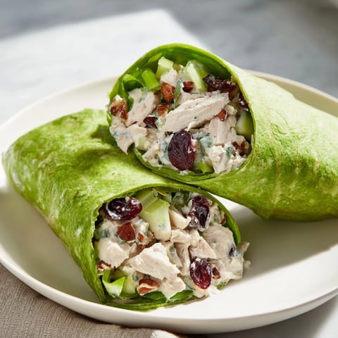Cranberry Pecan Chicken Salad Christmas Wrap, packed with vibrant colors and fresh flavors, ready to eat.