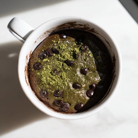 Warm, mug-baked Matcha Peppermint Brownie Batter Mug Cake, a decadent, single-serve dessert ready fast.