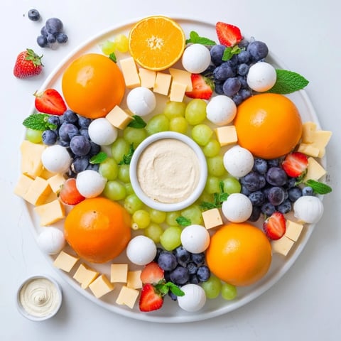 Vibrant Comet & Planet Grazing Tray with colorful fruits and cheeses, perfect for a party.