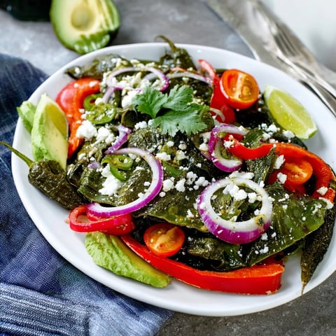 A colorful platter of Desert Cactus Tacos, with sizzling nopales, waiting to be assembled.