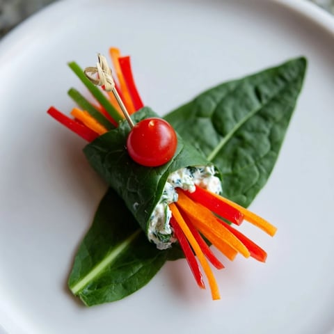 Fresh Holly Leaf Spinach Wraps, full of colorful veggies and creamy cheese, perfect for snacking.