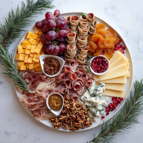 A visually appealing Winter Forest charcuterie scene featuring beautifully arranged meats and cheeses for serving.