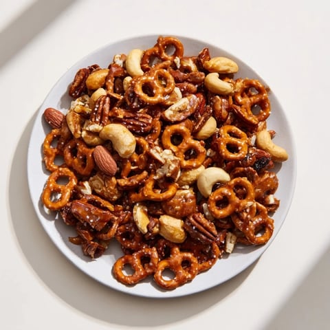 Golden, crunchy Salted Caramel Pretzels & Nuts: a perfect sweet and salty snack, ready to enjoy.