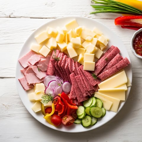 The Keto Power Plate, a vibrant platter of meats, cheeses, and colorful, fresh veggies.