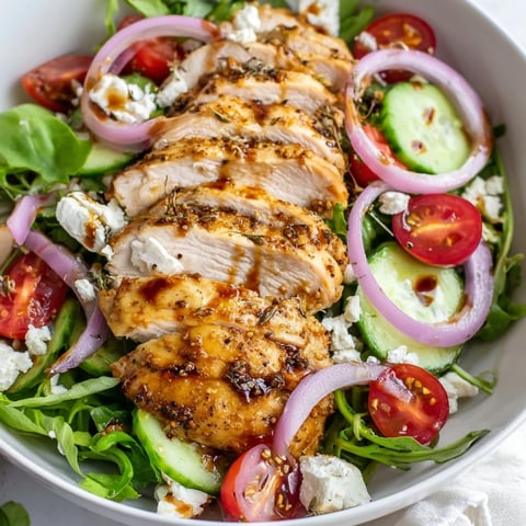 Quick Pan-Seared Chicken Salad with golden chicken slices over fresh greens, ready to eat.