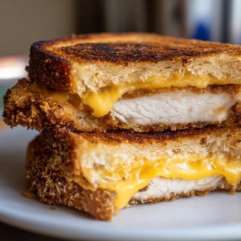Golden-brown Crispy Panko Pork Chop Grilled Cheese with oozy cheddar, ideal for a comforting lunch.