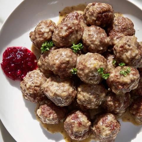 Golden-brown Swedish Meatballs swimming in a creamy, savory sauce, ready to be enjoyed.
