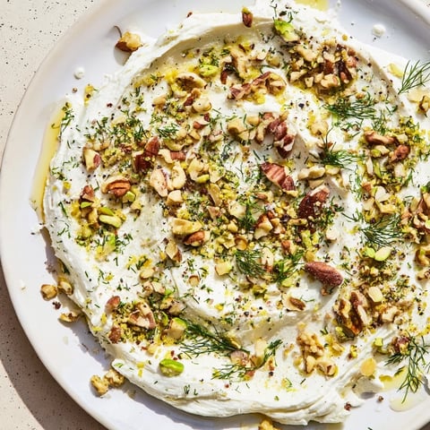 Creamy flavored butter board charcuterie with honey drizzle, fresh herbs, and toasted nuts, ready to serve.