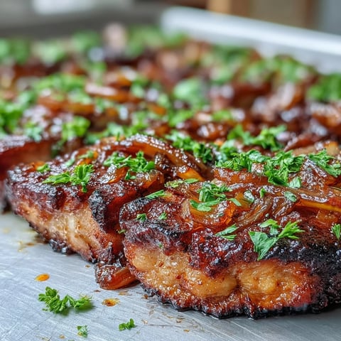 Golden-brown, succulent pork slices roast alongside vibrant pink rhubarb and caramelized red onion wedges on a parchment-lined traybake.