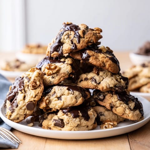 Warm, gooey Chewy Brown Sugar Maple Cookies on a cooling rack, studded with chocolate.